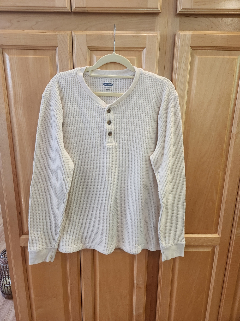 Old Navy Men's Cream Waffle Henley Crewneck Sweater